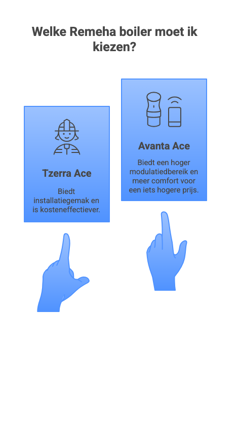 Een afbeelding die het verschil laat zien tussen Remeha-ketels: Tzerra Ace en Avanta Ace.